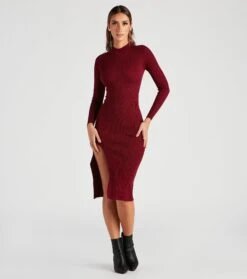 Windsor. Basic Ribbed Knit High Slit Midi Dress -Specialtycookwareus 06005 1428 3